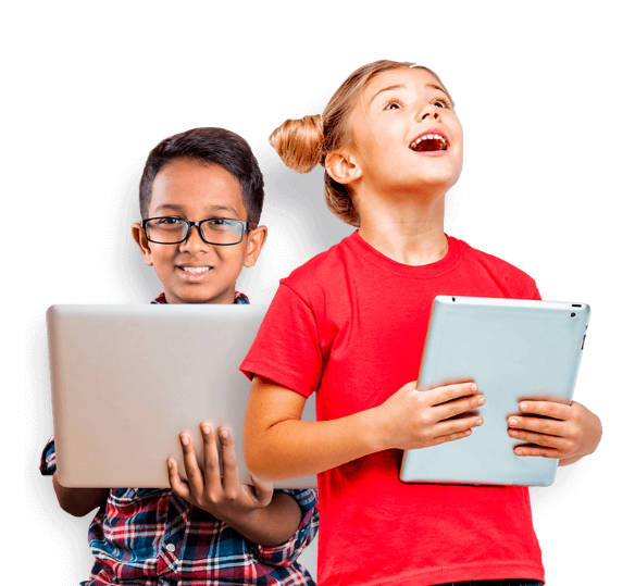 Students collaborating with technology